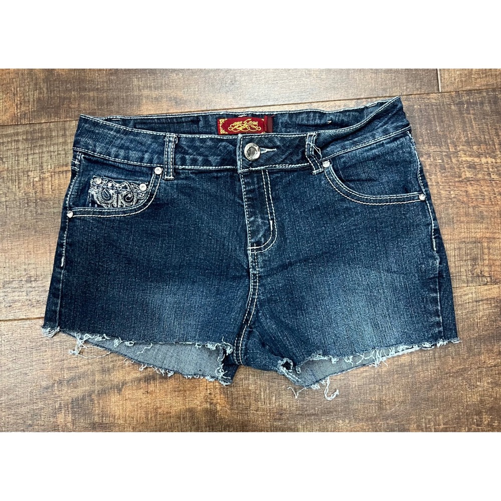 One 5 One Denim Jean Shorts Womens Size 6 Bling Rhinestone Embellished Y2K
